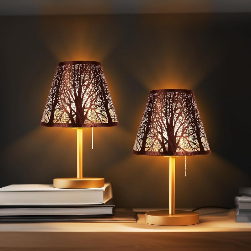 ALUCSET Small Metal Lampshade Forest Etching Forest Lamp Shade Pattern 6'' Top 10'' Bottom Height 7.5'' Fits For Table Lamps And Floor Lamps Spider Fitter Out Black in Gold lampshade - Image 4